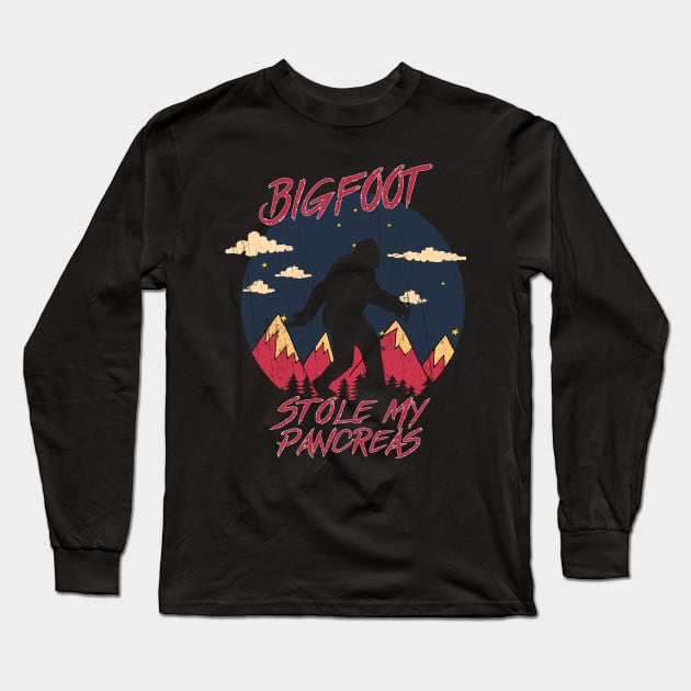 Bigfoot stole my pancreas Long Sleeve T-Shirt by Theretrotee